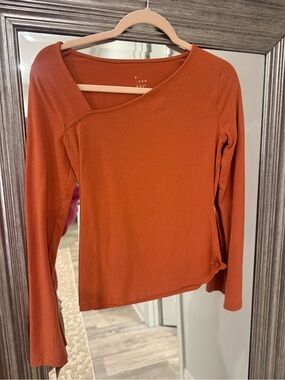 a new day Rust Asymmetric Neck Long Sleeve Top